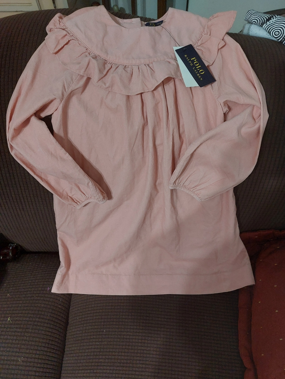 Polo by Ralph Lauren Light Blush Pink Ruffle-Yoke Dress, Girl's Sz. 7